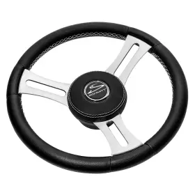 Pu085241 Schmitt Marine 14 Inch Wheel Blk Leather Cap Wt. Stitching Polished Ss Spokes 3/4 Shaft