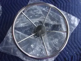 1550-75 Sea Choice Marine 15-1/2 Inch Destroyer Boat Steering Wheel 5 Spoke Black Cap Stainless 3/4