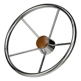Seachoice 28551 5 Spoke 15 Inch Stainless Steel Destroyer Steering Wheel With Genuine Teak Cap