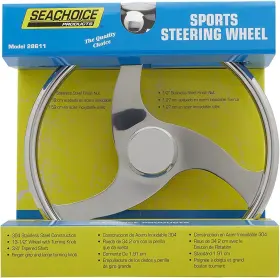 Seachoice 28611 3 Spoke Ss Steering Wheel With Turning Knob -