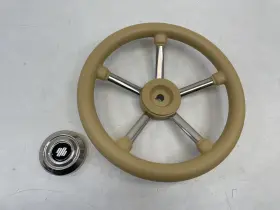 42356e Uflex Steering Wheel Tan / Stainless Steel 13 7/8 Inch Marine Boat