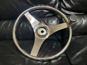 1009715 Western Metals Pn Boat Steering Wheel W Speed Knob Stainless Steel 13.5 Inch No Center Cap