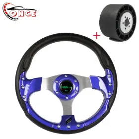 Stw018tpblue Wooton Qr045 12.5 Inch Marine Boat Steering Wheel With Hub Adapter 3/4 Axle Keyway 3 Spokes