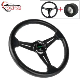 Qr045 Wooton Stw019tpblack 14 Inch Marine Boat Steering Wheel Flat Dish With Hub Adapter 3/4 Axle Keyway 3 Spoke