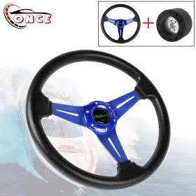 Stw019tpblue Wooton Qr045 14 Inch Marine Boat Steering Wheel With Hub Adapter 3/4 Axle Keyway 3 Spoke Flat Dish