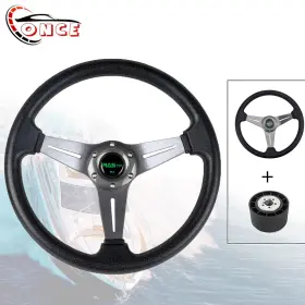 Qr045 Wooton Stw019tpgray 14 Inch Flat Dish Marine Boat Steering Wheel With Hub Adapter 3/4 Axle Keyway 3 Spoke