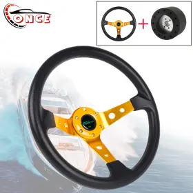 Qr04520251107 Wooton Stw020tpgold 14 Inch Marine Boat Steering Wheel With 3/4 Axle Hub Adapter Keyway 3 Spokes