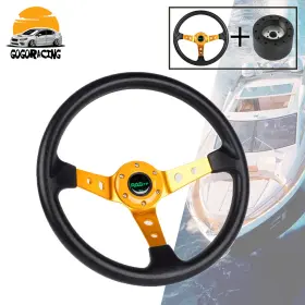 020stw-tp-gold Wutong 045qr Deep Dish 14 Inch Marine Boat Steering Wheel 3 Spoke With Hub Adapter 3/4 Axle Keyway
