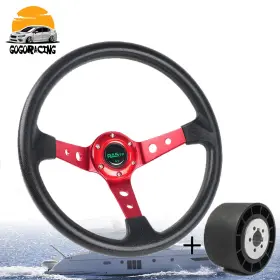 020stw-tp-red Wutong 045qr Deep Dish 14 Inch Marine Boat Steering Wheel With Hub Adapter 3/4 Axle Keyway 3 Spoke