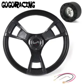 Wutong 055stw-print 045qr Carbon Fiber Boat Steering Wheel 3 Spokes With 3/4 Inch Hub Adapter Tapered Key Marine