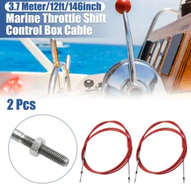 X Autohaux 745060297495 2pcs 12ft 3.7 Meter 146inch Throttle Shift Remote Control Box Cable Red Steel