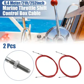 X Autohaux 745060297549 2pcs 21ft 6.4meter 252inch Marine Throttle Shift Remote Control Box Cable Red
