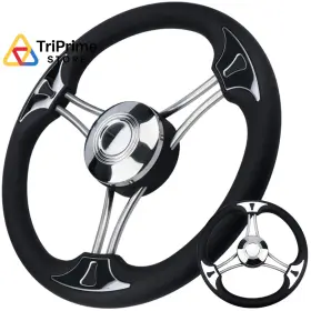 9989 Xinkunmarine 13.5 Inch Boat Steering Wheel Premium Stainless Black Metallic