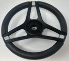 New Gussi Molino Black Steering Wheel 13.5", Keyed Hub, Plastic Center Cap. Price: $99.99.