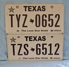 Texas License Plate "the Lone Star State" Your Choice Used. Price: $9.00.