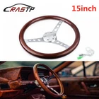 6 Hole 15" 380MM Chrome Steering Wheel With Dark Wood Mahogany Grip New. Price: $75.50.